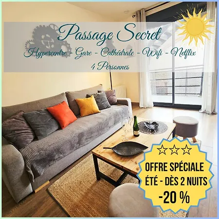 Passage Secret - Ideal Pro, Couples, Familles & Amis - Le Calme En Hypercentre - Wifi Debit - Netflix - Machine A Laver - Gare, Cathedrale, Commerces, Restaurants & Transports En Commun A Moins De 10 Minutes A Pied